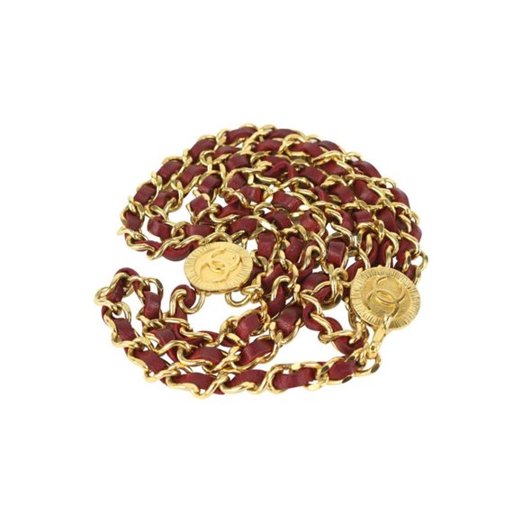 Chanel Red x Gold Interlaced CC Logo Triple Chain - Picture 1 of 12